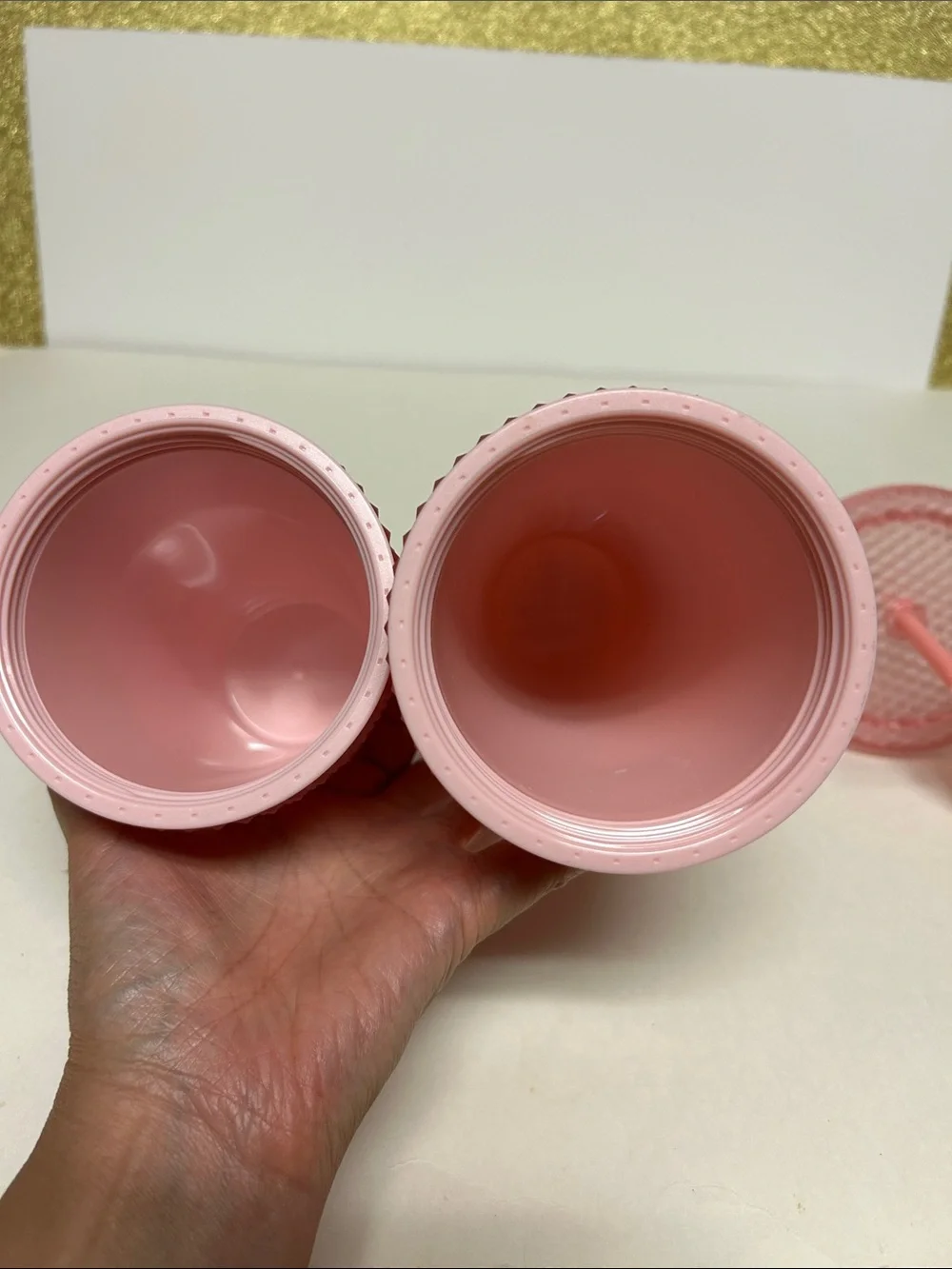 Bundle of 2 Starbucks Matte Pink Studded Reusable Tumbler Set with Straws